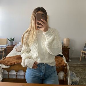 Express Cable Knit Balloon Sleeve Sweater